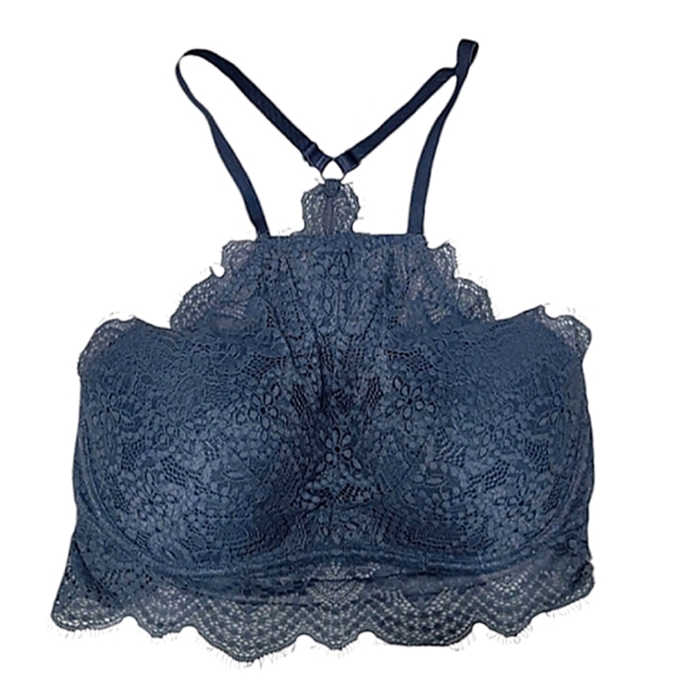 PINK Victoria's Secret Pushup Bralette Blue Lace Racerback Underwire Small DDD
